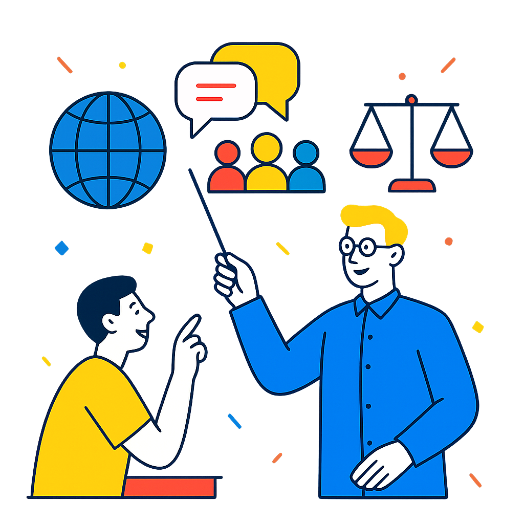 Stylized globe with interconnected political symbols