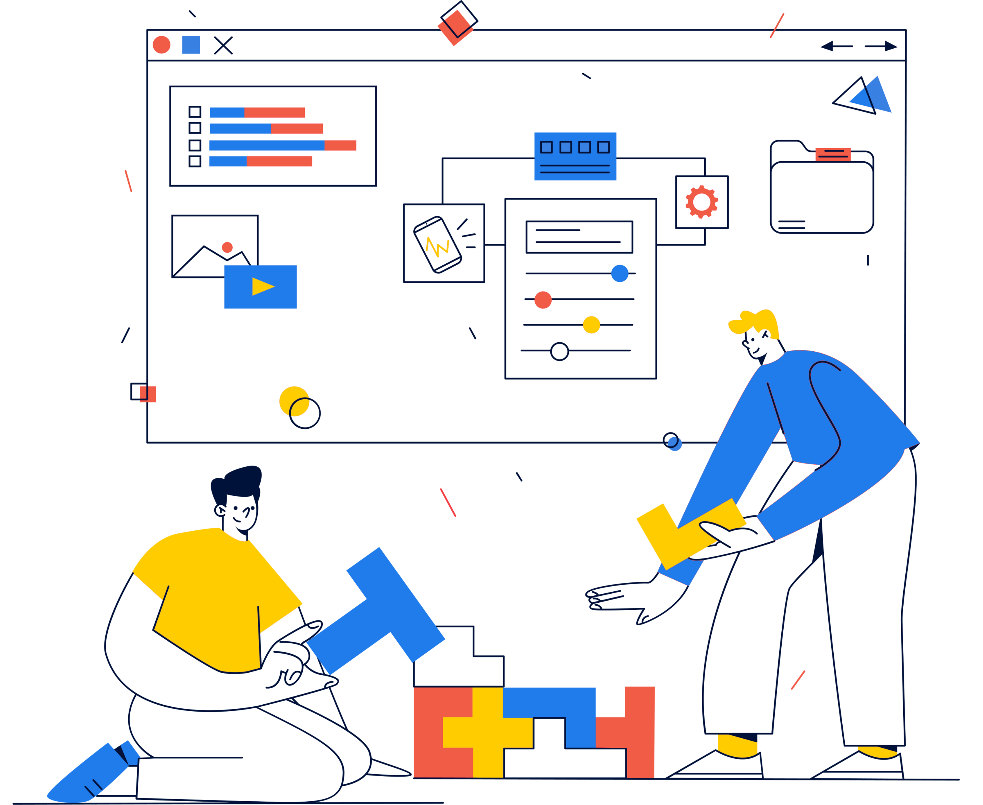 Abstract representation of course design and development, showing collaborative planning and digital tools.